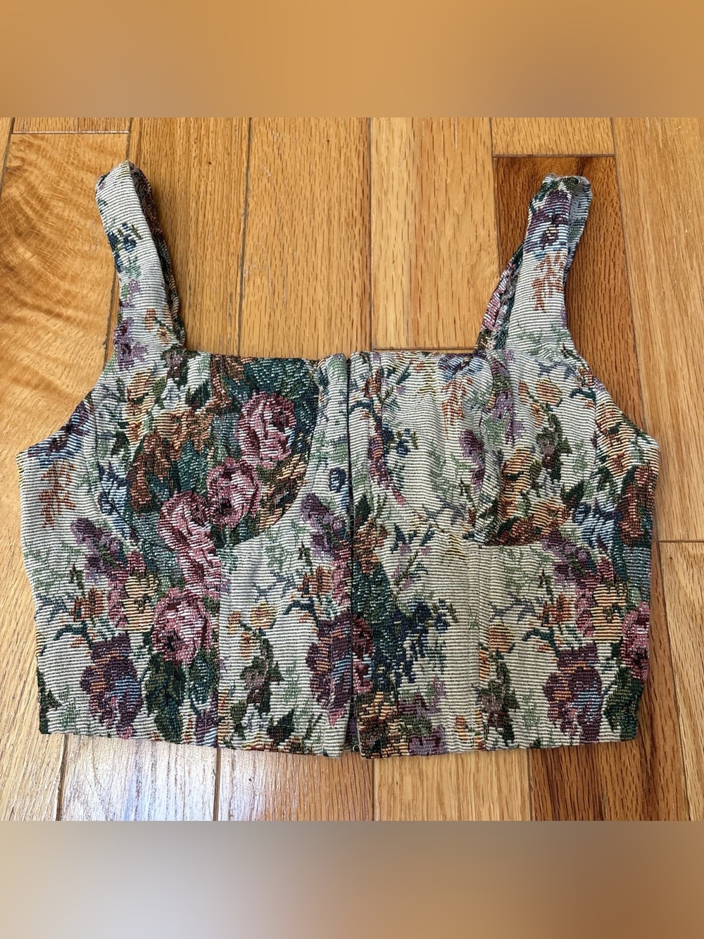 wild fable Floral Jacquard Crop Top in Green, Pink, Cream